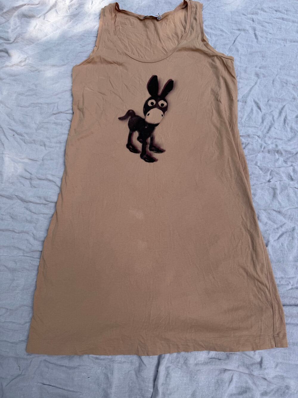 See By Chloe Tan Donkey Graphic Scoop Neck Tank Mini Dress